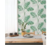 Muestra DIN A4 de Papel pintado lavable tropical de hojas de palmeras verde y gris - Hawaii Palms 680911 de GAULAN