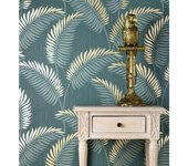 Muestra DIN A4 de Papel pintado vinílico lavable tropical de hojas en relieve y detalles metalizados - Alan Palmer 681289 de GAULAN