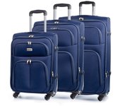 DAM Juego de 3 maletas Trolley extensibles de tela, semirrígidas. Cerradura numérica, 4 ruedas giratorias 360°. 45x29x75 Cm.