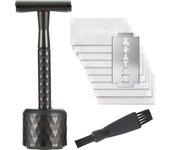 Safety Razor with Stainless Steel Weighted Handle and 10 Double Edge Safety Blade Refills,Single Blade Razor for Men