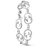 Inmaculada Romero Pulsera Oro Blanco 18k Mujer Letra G Entrelazada Circonitas Combinada Lisa 19cm