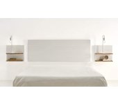 CAMA EXPRESS Cabecero Madera natural y negro + 2 mesitas con estantes | Combinado Madera Maciza Natural Encerado y Fondo Negro