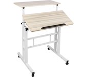 Escritorio de computadora con altura ajustable, mesa para portátil con ruedas y tablero inclinable, 60 x 60 x 67-115 cm