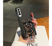 Fashion Cute Cartoon Electroplated Dog Stand Holder Bracket Case For Samsung Galaxy Z Fold 6 5 4 3 2 5G Matte Skin Feel Cover