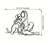 Artful Metal Wall Decor Line Sculpture of Woman and Dog Great Wedding Gift Idea and Home Office Decoration