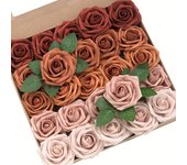 Artificial Flowers 25pcs Real Looking Terracotta Ombre Colors Foam Fake Roses with Stems for DIY Wedding Bouquets Bridal Shower