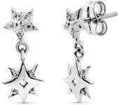 Inmaculada Romero Pendientes Oro Blanco 18k Mujer Largos Estrellas Circonitas