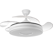 Ventilador DANI Fabrilamp blanco 4 aspas 107cm con motor DC de bajo consumo de 6 velocidades accionado con mando a distancia - Ventilador de aspas retractiles con luz LED CCT Abrila Abrila