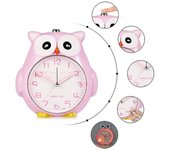 HK Reloj Despertador para niños con tictac Reloj para niños en la Noche Luminoso Reloj Despertador silencioso Multifuncional-Búho Rosa