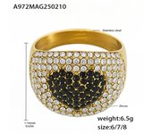 Encanto Anillo grueso chapado en oro de acero inoxidable para mujer, anillo de dedo a juego con circonita colorida en forma de corazón, joyería de verano anillo creativo de color dorado para mujer, anillos de arcoíris, anillos de dedo para mujer