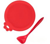 2pcs/set Reusable Pet Food Can Cover Silicone Dogs Cats Storage Tin Cap Lid Seal Cover with Spoon