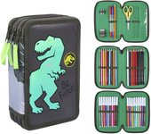 Plumier Jurassic World 73498 Negro Niño - Tres Compartimentos - Cierre con Cremalleras