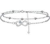 Bracelet Femme en Argent Sterling 925 Double Chaîne avec Chaîne Perles avec Zirconium pour Cadeaux Originaux Femmes - avec Boîte Cadeau argent-trèfle à quatre feuilles