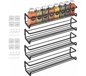 Especiero Set de 4 especieros de pared de metal negro sin taladrar, con adhesivo o atornillado, color negro