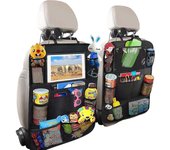 Organizador para asiento de coche (2 Unidades), albrilles protectoras con soporte para tableta y Pantalla tacthil, múltiples bolsos y Bolsa de almacenamiento.