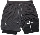 Cross Print 2 in 1 Performance Shorts for Men Gym Workout Running Shorts with Phone Pocket Towel Loop Sports Athletic Activewear