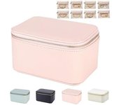 Joyero de viaje con bolsitas, estuche portátil con 12/8 bolsas, organizador de cuero impermeable para collares, pulseras, pendientes, tachuelas y anillos (rosa)
