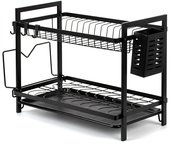 TATAY - Escurreplatos de Metal con doble Bandeja y Cesta para Cubiertos. Negro