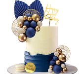 Blue White Gold Balls Cake Toppers Balls Birthday Cake Decorations for Birthday Boho Wedding Baby Shower Party Decorations