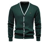 Cárdigan de otoño e invierno para hombre, suéter de manga larga con cuello en V, Chaqueta de punto con ribete de color contrastante a la moda, novedad de 2024