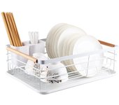 Escurreplatos de Acero Inoxidable con Soporte para Utensilios Extraible, Portavasos y Estante de Gran Capacidad - Escurridor de Platos con Bandeja de Goteo - 43x31x14cm