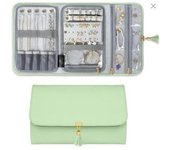 Bolsa de joyería plegable, bolsa de viaje portátil para guardar joyas, bolsa de múltiples rejillas para anillos, pendientes y joyas.