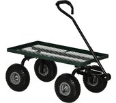 Outsunny Carro de Jardín con Ruedas Grandes Carretilla de Mano con Mango Revestido y Estructura de Acero Carga 150 kg Carro de Transporte para Camping Exterior Negro y Verde