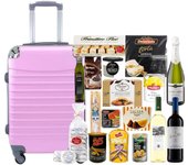 COSHANO Cesta de Navidad Lote navideño Gourmet con Maleta Trolley Equipaje de Mano 4 Ruedas giratorias 26 articulos (Rosa)
