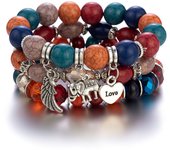 Pulsera Vintage Para Mujer Estilo Lujo Sencillo Multicolor Piedra Sistema Borla Colgante De Hoja Pulsera De Cuentas Multicapa