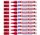 edding 3000-02 - Rotulador permanente (10 unidades, color rojo)