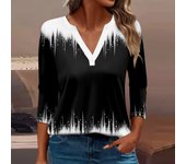 2024 Women's T Shirt Tee Print Button 3/4 Sleeve Daily Weekend Fashion Basic V Neck Regular Top Uniquely Styled Cozy Home Wear