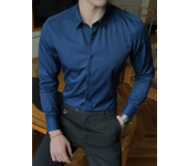6 Colors Men's Business Solid Color Shirt Lapel Long Sleeve Fashion Classic Style Cotton Casual Slim Fit Shirt Office Clothes