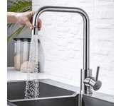 Grifo Cocina con 2 Modos, Mezclador de Fregadero con Caño Giratorio, Grifería Monomando con Rotación de 360°, Acero Inoxidable 304, Aireador Extraíble, Sin Plomo
