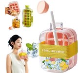 Cubitera, My Crush Cup Ice, Cubitera, Cubitera para agua, Cubitera fresca de verano, Cubitera 2 en 1 sin contacto, con pajita y correa (800 ml, rosa)