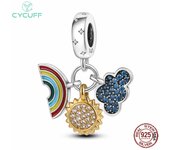 42 Style 925 Sterling Silver Golden Sunflower Charms Butterfly Beads Fit Original Pandora Bracelets DIY Gold Plated Fine Jewelry