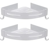 Estante de ducha de esquina sin perforación de almacenamiento de baño ducha accesorio de baño titular de ducha sin óxido aluminio conjunto de 2 blanco con ganchos