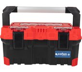 Cofan Caja de herramientas muy resistente con 3 organizadores y mango largo de aluminio | Medidas: 49,6 x 25,8 x 24 cm