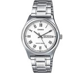 Reloj Casio caballero MTP-V006D-7B correa metálica plateada esfera blanca con calendario MTPV006D7B