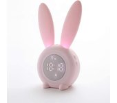 Kids Bunny Alarm Clock with Night Light 6 Ringtones, Cute Touch Control and Rechargeable Snooze Clock for Children Girls Bedroom