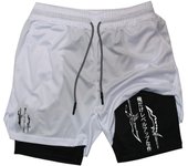 Graphic 2 in 1 Workout Running Shorts for Men Gym Athletic Performance Shorts with Compression Liner Phone Pocket Towel Loop