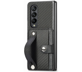 PU Wristband Carbon Fiber Leather Cover For Samsung Galaxy Z Fold 5 4 3 Fold4 Fold3 5G Wallet Cards Holder Kickstand Phone Case
