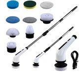 Cepillo giratorio eléctrico, cepillo de limpieza de ducha inalámbrico con 9 cabezales de cepillo reemplazables, 2 modos ajustables y mango de extensión ajustable para azulejos de baño