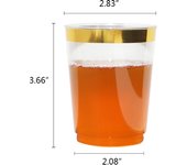 50 Pack Gold Rimmed Plastic Cups 10 oz Clear Tumblers Fancy Disposable Hard Plastic Cups with Gold Rim for Wedding Elegant Party