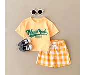 2Pcs Newborn Boys Baby Clothing Set Casual Letter Printed Short Sleeved T-shirt+Checkered Shorts Girls Infant Outfit 0-3Y