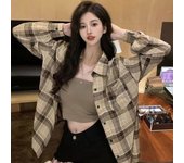 Xpqbb Pink Plaid Blouses for Women Korean Fashion Long Sleeve Check Shirt Ladies Autumn New Casual Loose Single-breasted Shirts