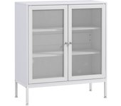 HOMCOM Aparador de 3 Niveles Mueble Aparador con Puertas de Malla y Estante Ajustable Mueble de Cocina Moderno Bueffet para Salón Comedor 80x37x92 cm Blanco