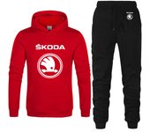 Neutral casual hoodie and jogging pants with Skoda car logo, hoodie sports, wet smile, high quality, sporty men, 2-piece set