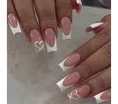 24PCS Short Square Pink Nails Fingertip French Trim White Press On Nails Love Design Candy Color Cute Nails Cheap Nails