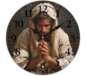 Jesús caminando con las manos un niño reloj de pared redondo de 11.8 pulgadas religioso Cristo Iglesia silencioso reloj de cuarzo sin tictac decoración moderna para oficina, hogar, cocina, dormitorio, aula