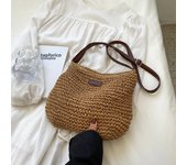 Vintage Women Woven Shoulder Bag Solid Color Lace Ribbon Tote Handbags Wicker Boho Straw Bag for Summer Beach Handle Beige Bags